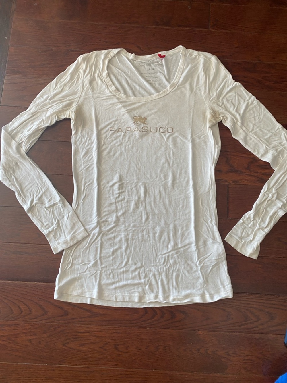 Parasuco White Long Sleeve Scoop Neck Logo Tee